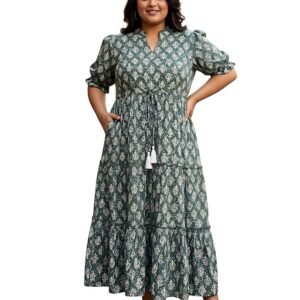 Indietoga Women's Floral Printed Pure Cotton Tiered Maxi Dress (XL to 7XL)